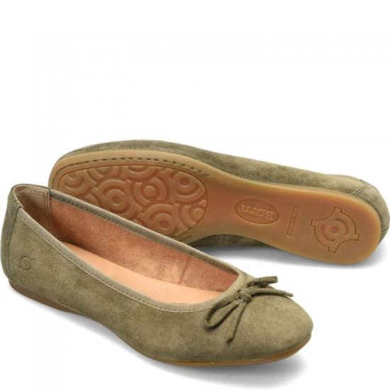 Born Shoes Canada | Women's Brin Flats - Army Suede (Green) - Click Image to Close