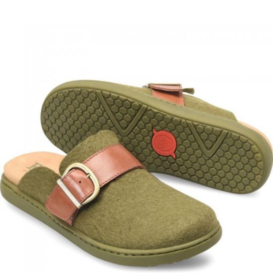 Born Shoes Canada | Women's Lia Clogs - Dark Military Felt Combo (Green) - Click Image to Close