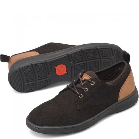 Born Shoes Canada | Men's Marcus Slip-Ons & Lace-Ups - Dark Brown Wool Combo (Brown) - Click Image to Close