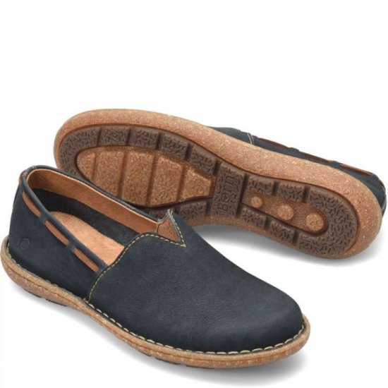 Born Shoes Canada | Women's Naya Slip-Ons & Lace-Ups - Navy Sailor Nubuck (Blue) - Click Image to Close