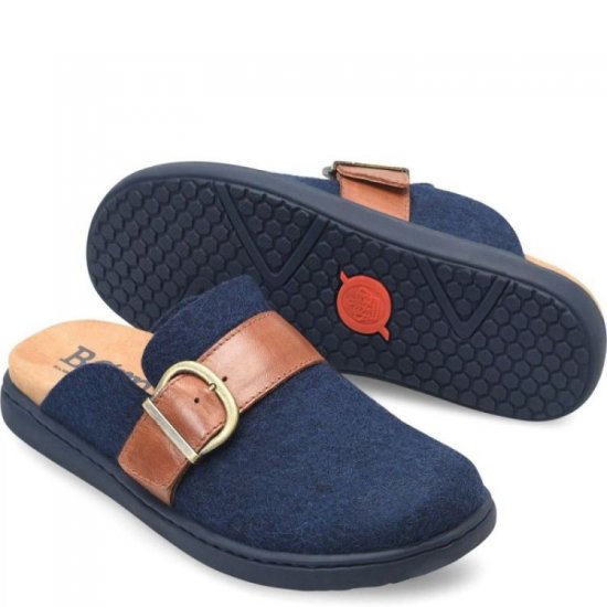 Born Shoes Canada | Women's Lia Clogs - Navy Felt Combo (Blue) - Click Image to Close