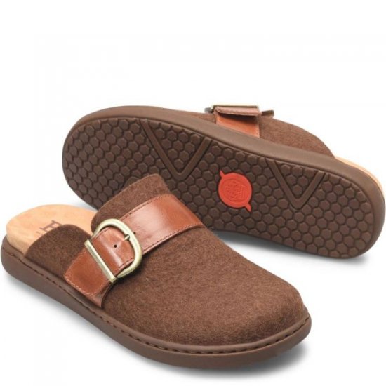 Born Shoes Canada | Women's Lia Clogs - Cognac Felt Combo (Brown) - Click Image to Close