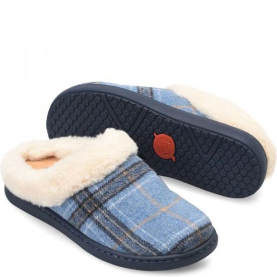 Born Shoes Canada | Women's Ali Slip-Ons & Lace-Ups - Blue Plaid Wool (Blue) - Click Image to Close