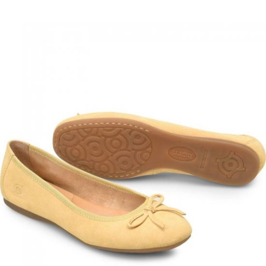 Born Shoes Canada | Women's Brin Flats - Yellow Suede (Yellow) - Click Image to Close