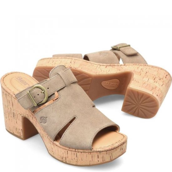 Born Shoes Canada | Women's Brooklan Sandals - Taupe Suede (Tan) - Click Image to Close