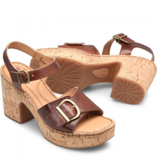 Born Shoes Canada | Women's Browyn Sandals - Dark Tan Bourbon (Brown) - Click Image to Close