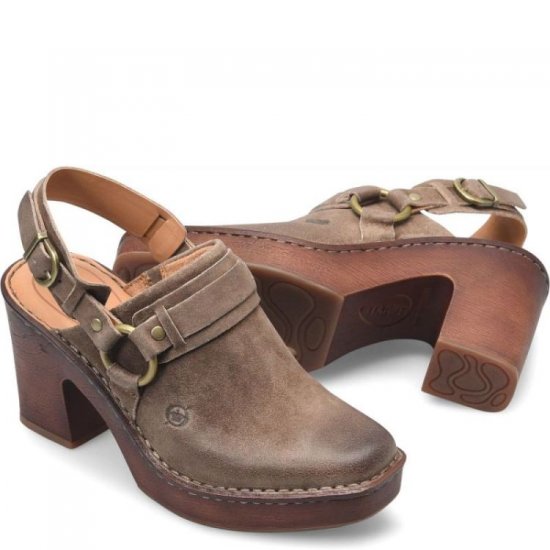 Born Shoes Canada | Women's Hudson Clogs - Taupe Distressed (Tan) - Click Image to Close