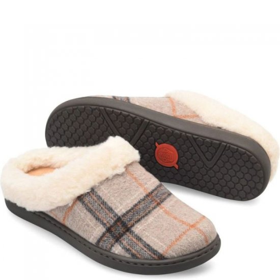 Born Shoes Canada | Women's Ali Slip-Ons & Lace-Ups - Taupe Plaid Wool (Tan) - Click Image to Close