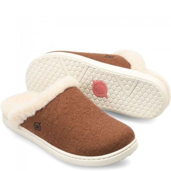 Born Shoes Canada | Women's Zoe Clogs - Cognac Wool Combo (Brown) - Click Image to Close