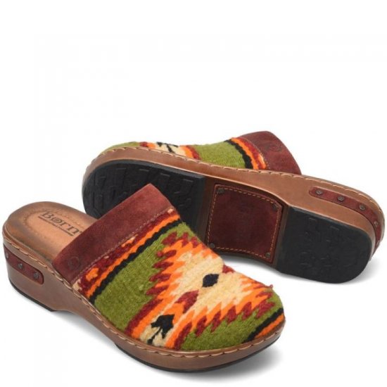 Born Shoes Canada | Women's Bandy Blanket Clogs - Red Blanket Combo (Green) - Click Image to Close