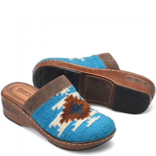 Born Shoes Canada | Women's Bandy Blanket Clogs - Turquoise Blanket Combo (Blue) - Click Image to Close