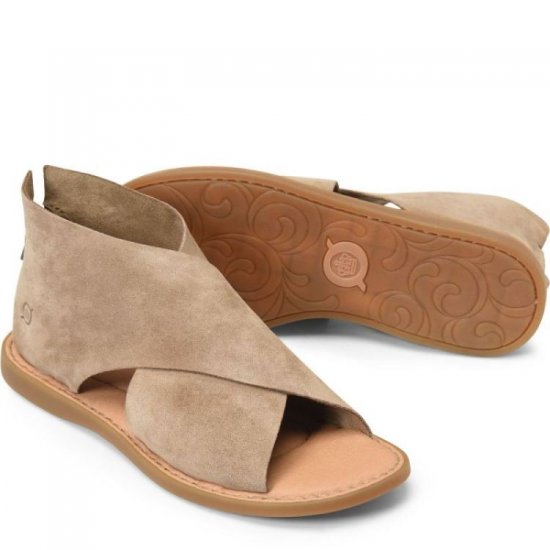 Born Shoes Canada | Women's Iwa Sandals - Taupe Suede (Tan) - Click Image to Close