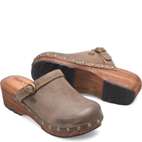 Born Shoes Canada | Women's Jewel Clogs - Taupe Avola Distressed (Tan) - Click Image to Close